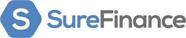 SureFinance logo: blue hexagonal icon with a white 'S' and the text ‘SureFinance’ in blue and gray.